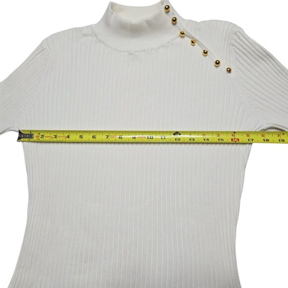 Evie Sweater Womens Large White Ribbed Mock Neck Half Sleeve Stretch Fitted - Picture 3 of 13